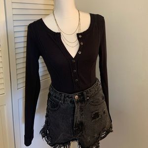 Free people frankie black button up bodysuit